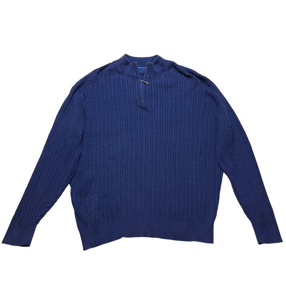 Pendleton Sweater Mens L Blue Pima Cotton Quarter Zip Cable Knit Pullover 702726